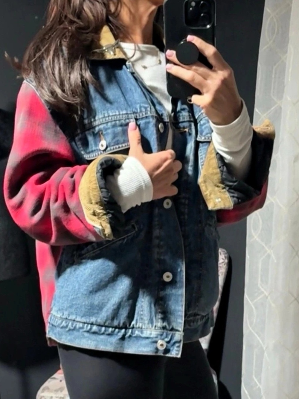 Breaker Jeans Denim Plaid Sleeve Jacket